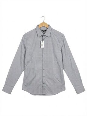 Express Men's Gray Micro Dot Extra Slim Fit Long Sleeve Dress Shirt Size L
